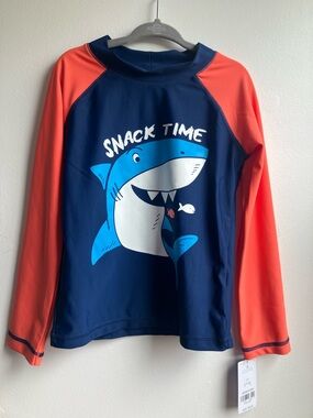 Carter's Navy & Coral 'Snack Time' Shark Rashguard